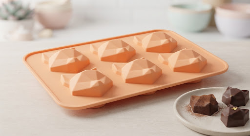 Geometric chocolate molds and finished chocolates