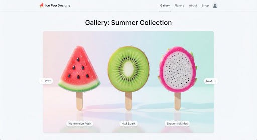 Fruit-shaped watermelon, kiwi, and dragon fruit ice pops on a bright studio surface.